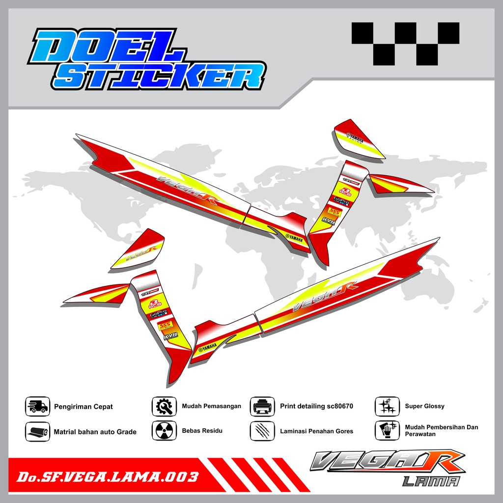 Sticker Striping Vega R Lama List Variasi Hologram , Crome Doel  003