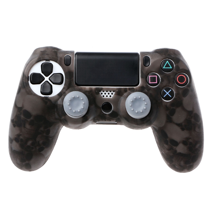 Set Casing Gamepad Controller PS4 Pro Bahan Silikon Motif Tengkorak Ada 7 Warna+2 Tutup Joystick Cap