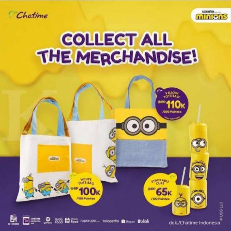 Chatime x Minions Merchandise OFFICIAL / Totebag Minions / Run to you totebag / Look at you totebag