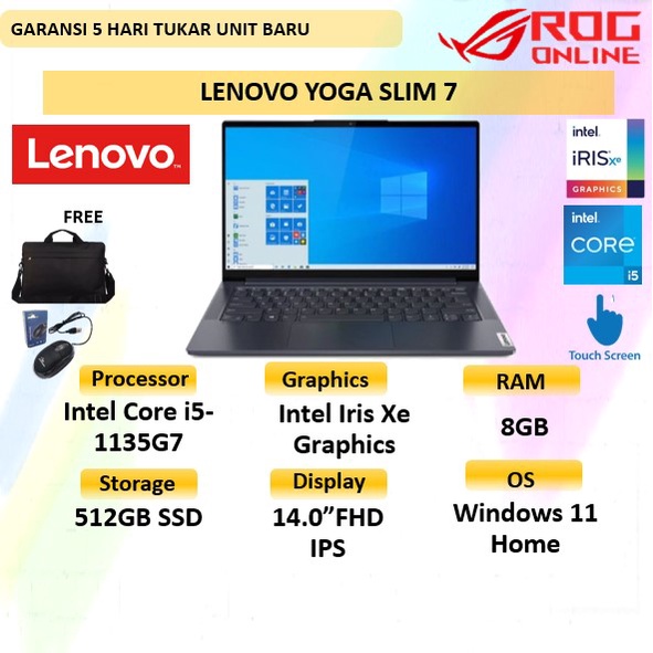 laptop touch screen lenovo yoga slim 7 14 intel core  i5 gen 1135g7 ram 8gb 512gb ssd intel iris xe 