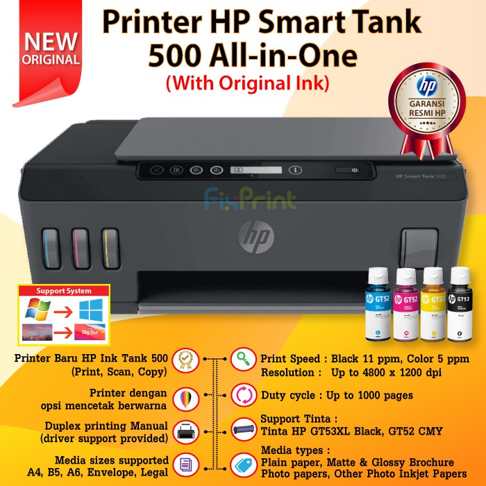 Printer Smart Tank HP 500 Print Scan Copy Pengganti HP 315 all in one