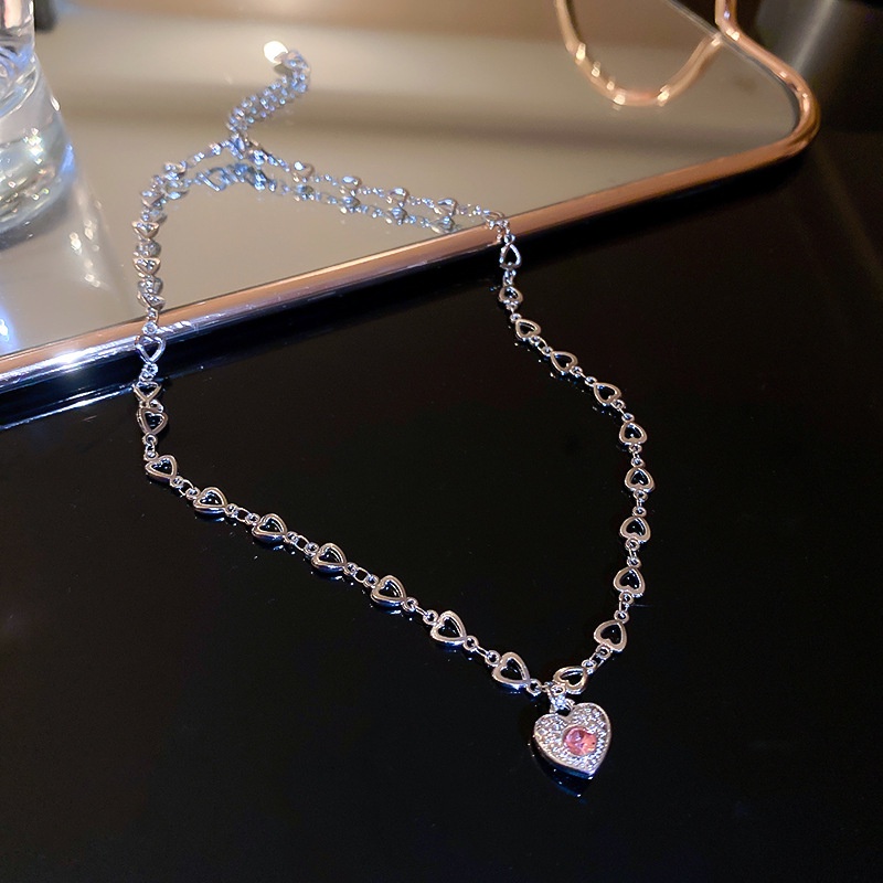 Set Kalung Desain Hati Aksen Berlian Untuk Aksesoris