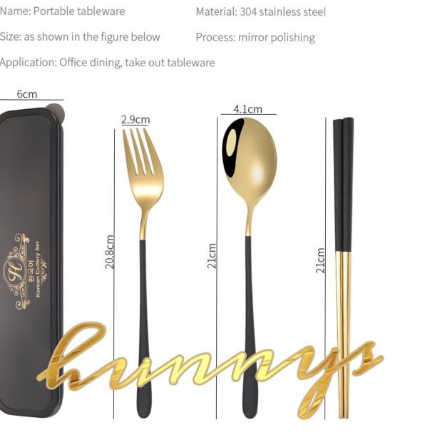 ♥ Sendok Cantik Korea 1 Set Elegan Mewah | Sendok Makan+Garpu Stainless - WHITE GOLD ●