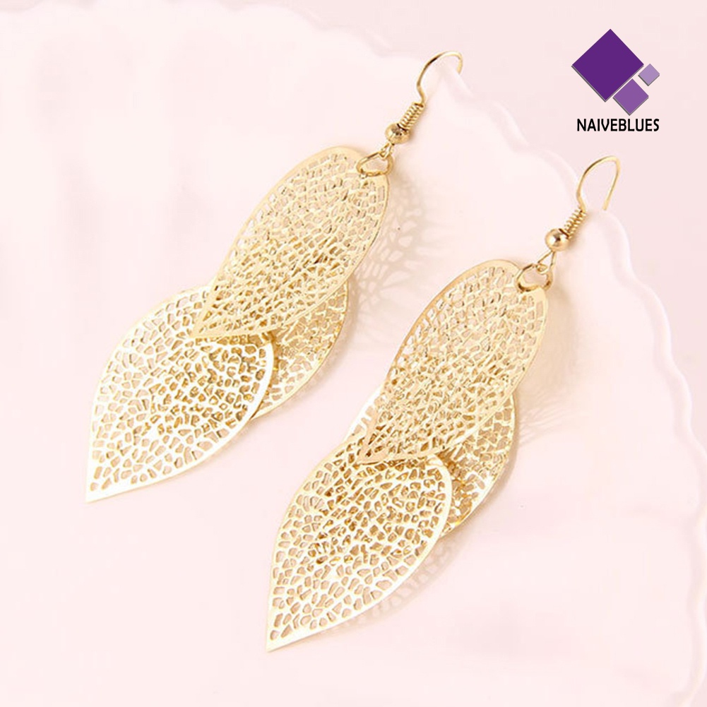 Anting Kait Bentuk Daun Model Hollow Untuk Wanita