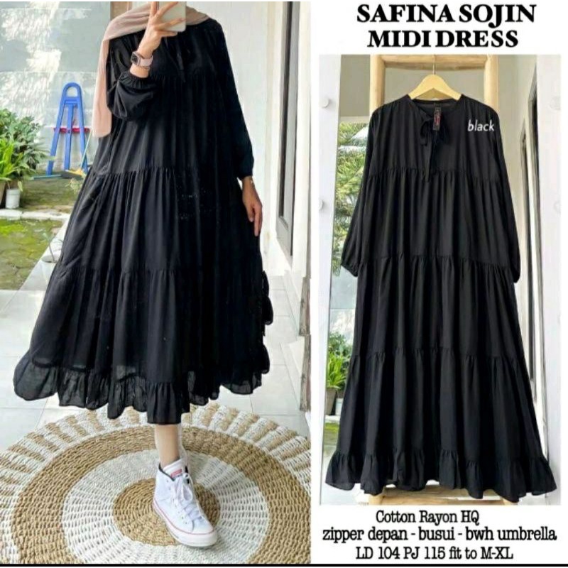 Grosir midi dress termurah dress rayon premium dress payung midi sojin REAL PICT rachel midi || safi