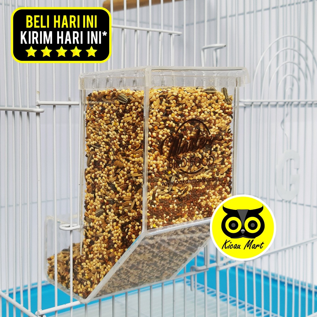 WADAH PAKAN BURUNG LOVEBIRD DISPENSER PREMIUM MASTER AKRILIK TEMPAT MAKAN MILET LOVE BIRD ACWAMB