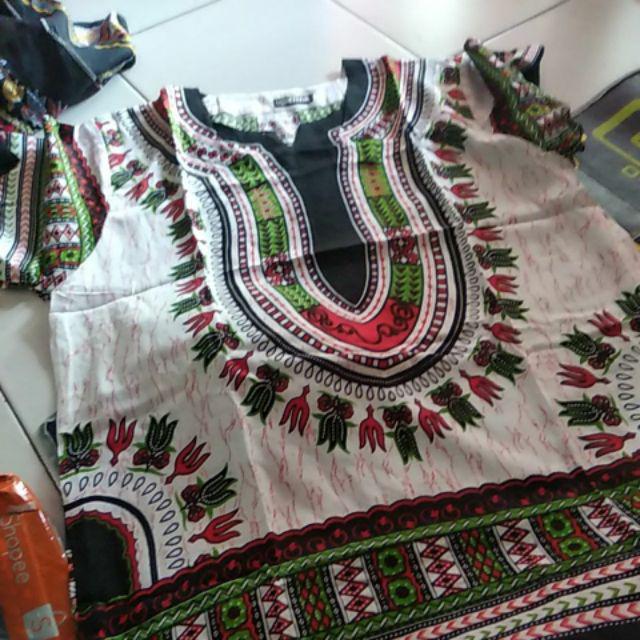 [promo] Kaos Etnik Dashiki Pria Wanita Dasar Putih All Size