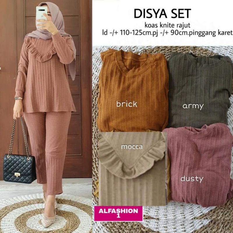 baju santai set wanita/ atasan dan celana rajut import premium
