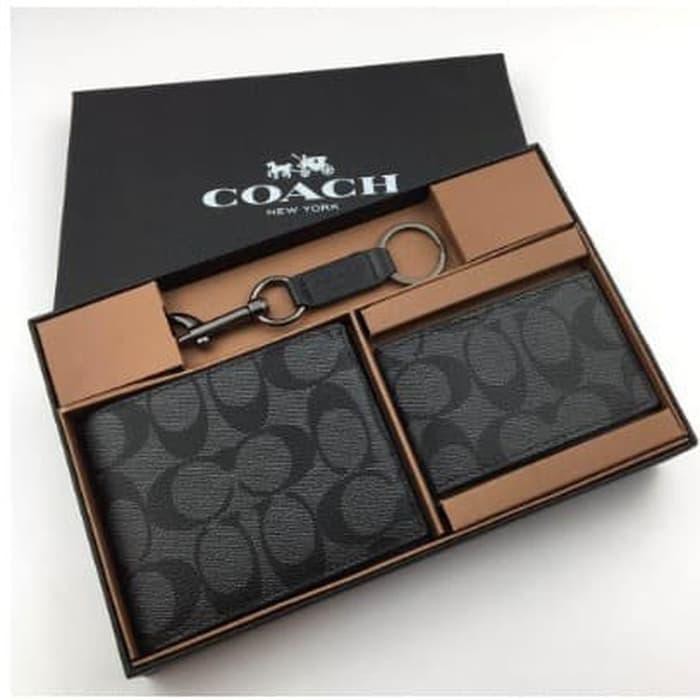 Coach Compact Id Signature Wallet+Card Holder+Keychain - Original 100%