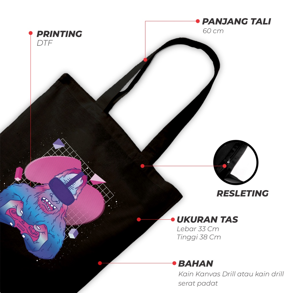 Sevine Totebag Fashion Tas Tote Bag Hitam Resleting Pria Wanita Laptop Kuliah Retro Vaporwave - HVW6