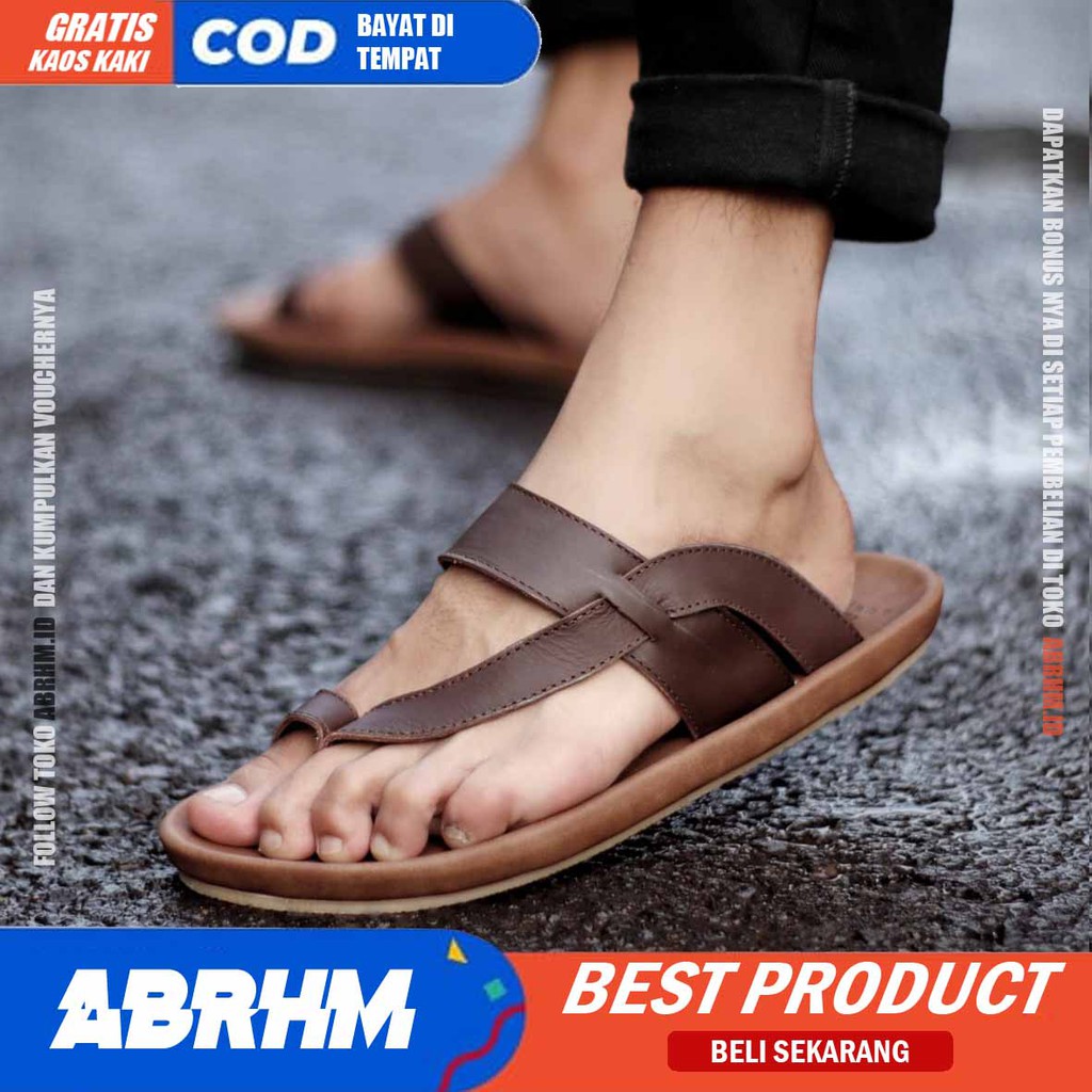 ABRHM x IMPLUSE Sandal Slide Pria Sandal Slop Pria Kulit Asli Ori Sendal Cowok / Cowo Keren Kekinian