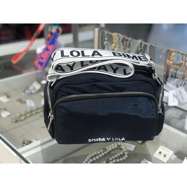 READY STOCK Bimba Y Lola tas selempang authentic parasut dark navy blue biru strap putih