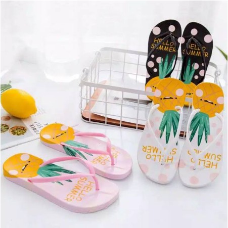 SENDAL JEPIT SPON MOTIF NANAS MURAH BISA COD | BISA GROSIR