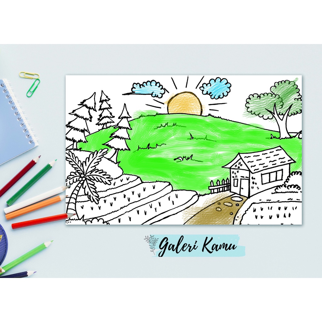 Gambar Edukasi / Gambar mewarnai Anak PAUD/TK/SD Tema PEMANDANGAN