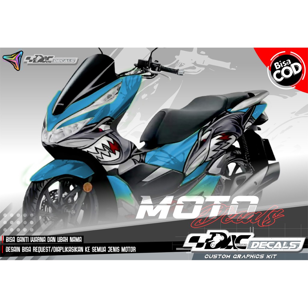 Sticker decal full body Honda PCX Shark biru