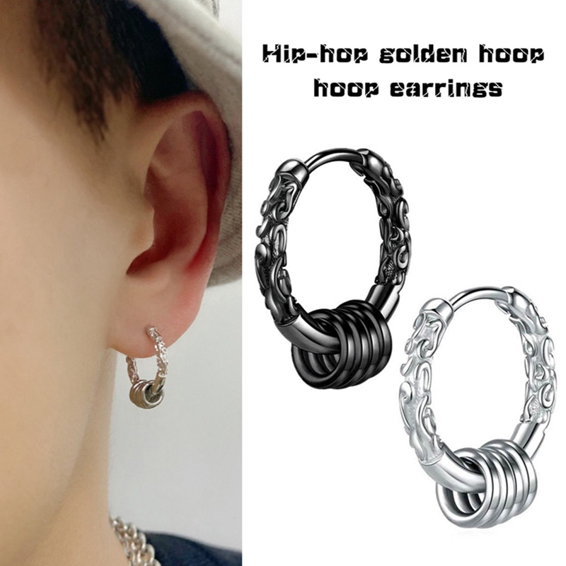 1 Pc Anting Bulat Warna Hitam Emas Gaya Punk Hip Hop Untuk Pria