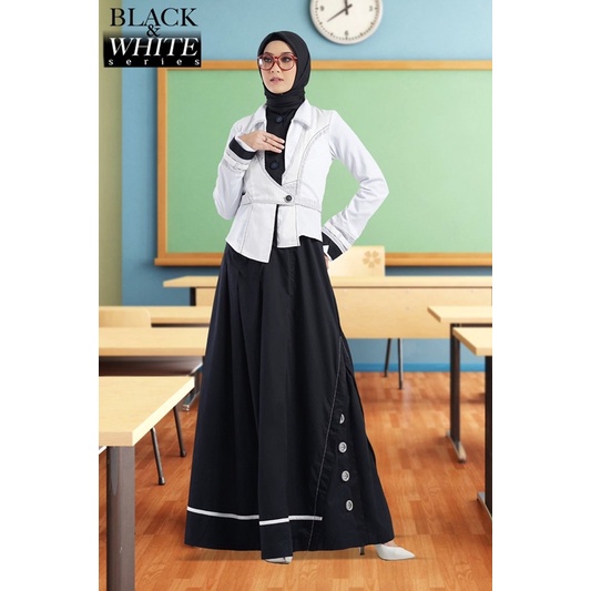 Gamis Tuneeca TE-0320001 Dress Hitam Putih