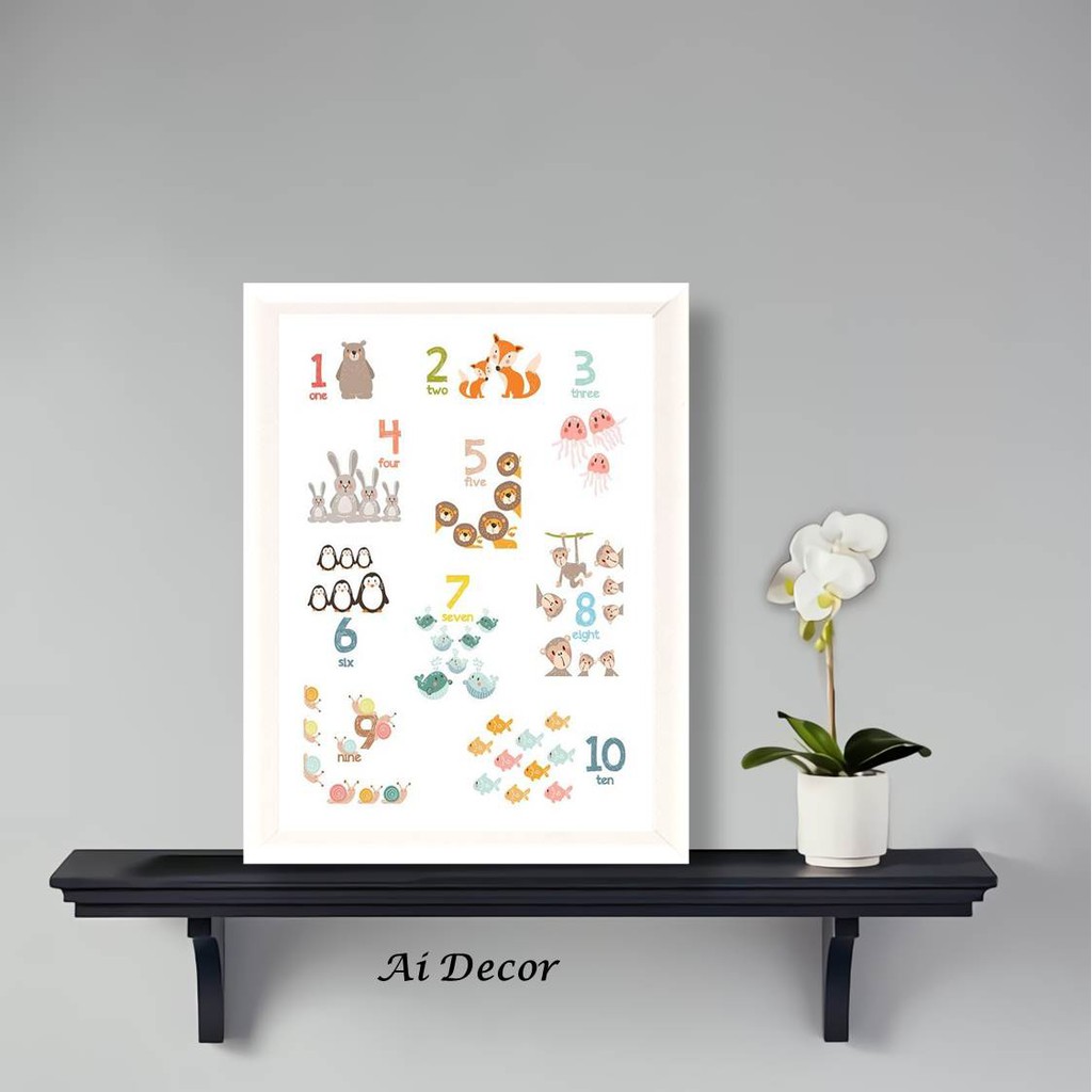 Bingkai Poster Hewan Angka - Wall Decor