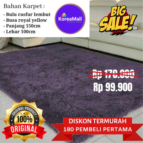 TIKAR-KARPET- KARPET BULU POLOS 150 X 100 CM KOREA SUPER LEMBUT RASFUR TERMURAH - ABU-ABU -KARPET-