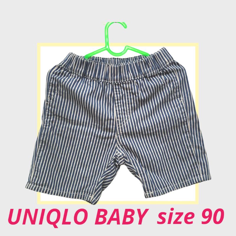 PRELOVED UNIQLO BABY Celana Pendek Short Pants Bayi  katun stripe biru putih size 90