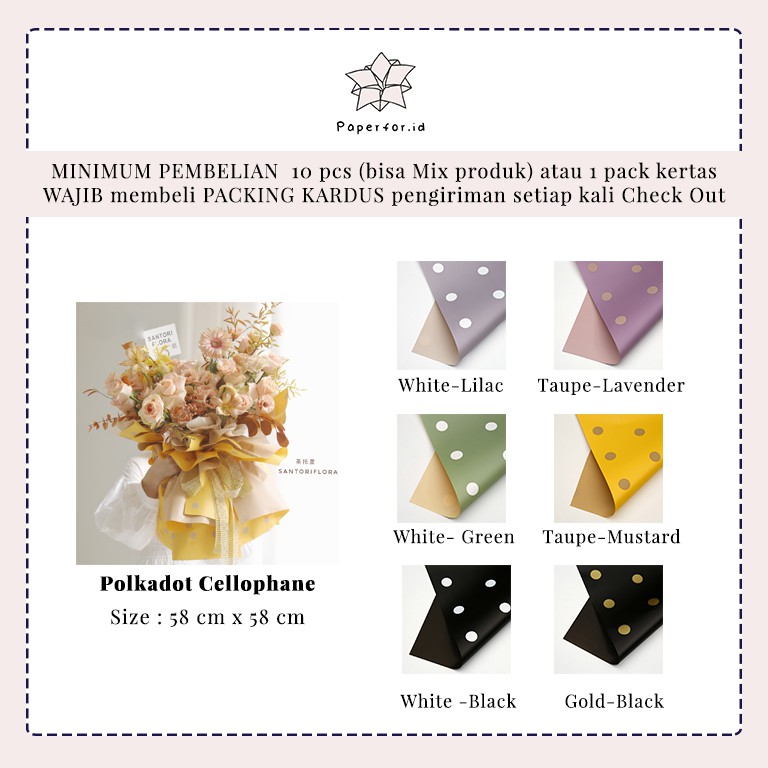 Kertas Buket Bunga Cellophane Bucket Wrapping Paper Florist Polkadot Grosir
