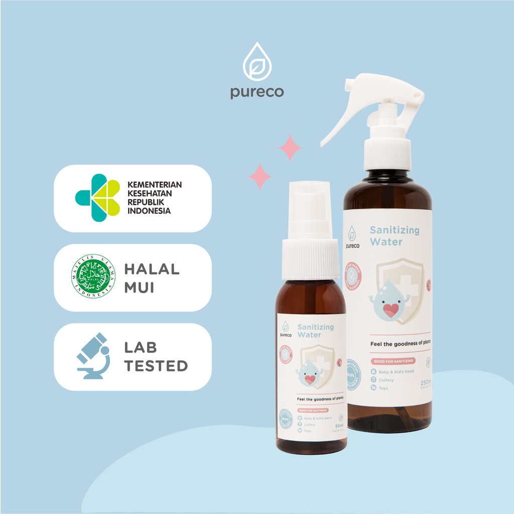 Pureco Sanitizing Water 60ml &amp; 250ml alat makan tangan bayi / pureco air sanitiser