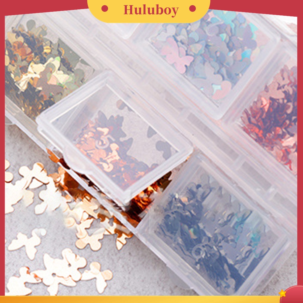 Huluboy Huluboy♡ 6 Grid / Kotak Sequin Bentuk Kupu-Kupu Untuk Nail Art Butterfly