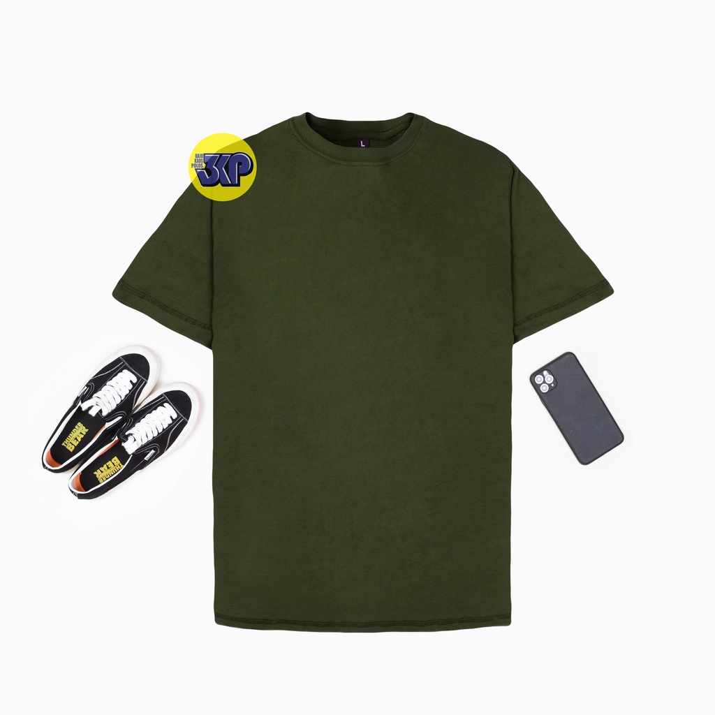 BAJU KAOS POLOS HIJAU ARMY LENGAN PENDEK KATUN KOMBET 30S COWOK CEWEK