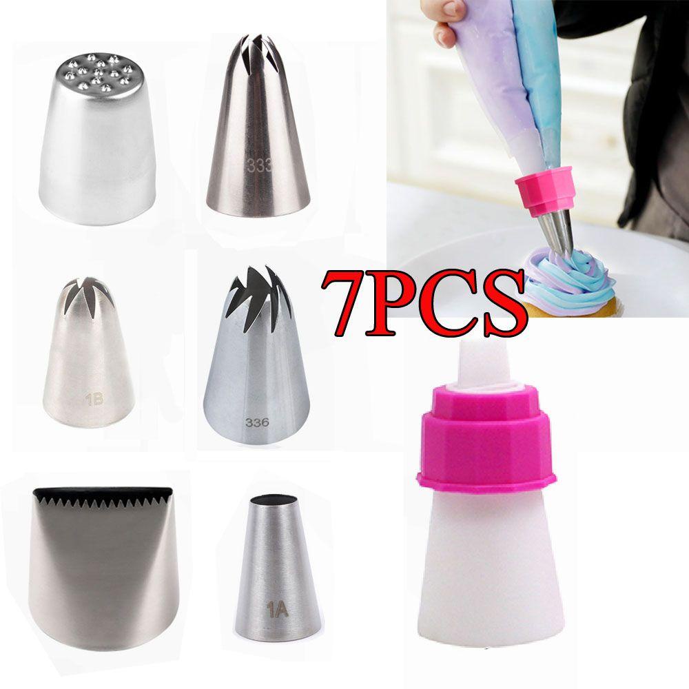 Populer 7PCS /Set Icing Piping Nozzle Bakeware Pastry Tips Stainless Steel Cupcake Cetakan Kue