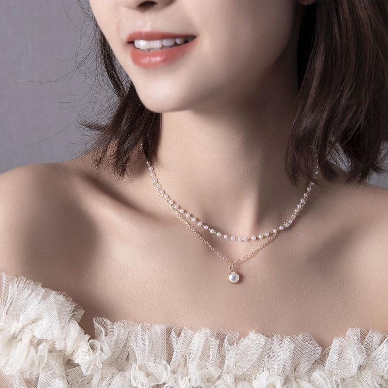 kalung korea mutiara multilayer / necklace 2 layer pearl / kalung korean