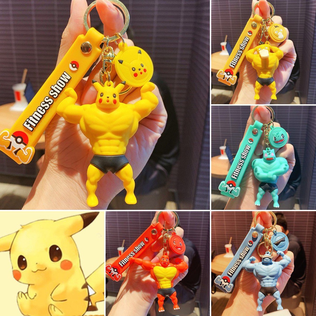 Pokemon Muscle Psyduck Squirtle Pikachu Charmander Bulbasaur Keychain Pendant