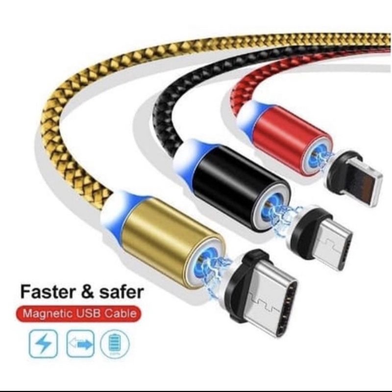 Kabel Magnet 3in1 Micro Lightning Type C / Cable Data Charger Magnetik USB Fast Charging (ORIGINAL USB)