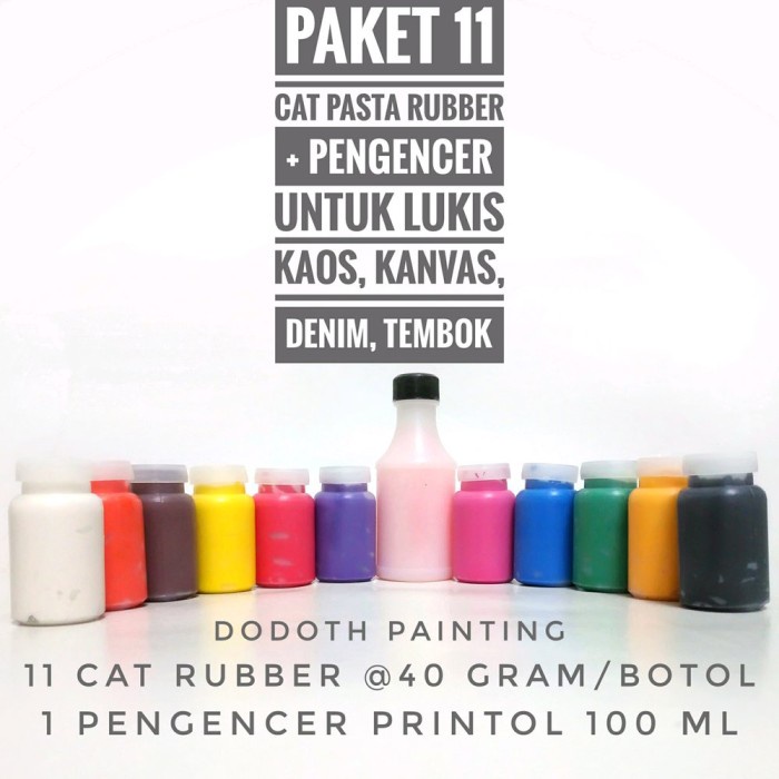 

(TERLARIS) Paket 11 Cat Pasta Rubber Lukis Kaos Kanvas Denim dan Tembok Plus P