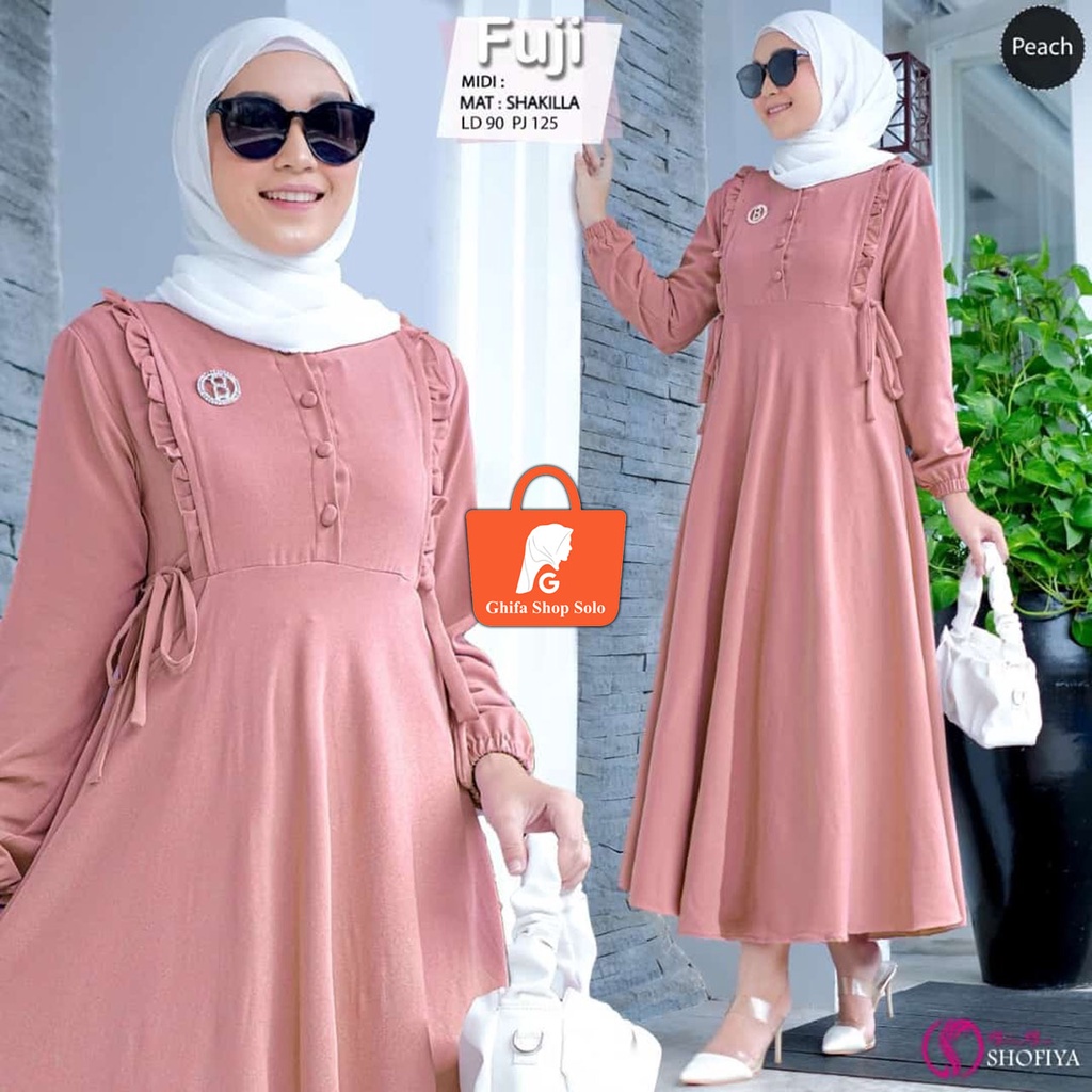 Fuji Midi Dress Wanita Original by GGS Shofiya / Dress Midi Polos Terbaru Ori Shofiya Bahan Shakila 