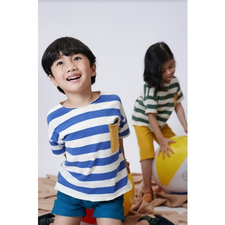 Soleram STRIPY Pocket Tee - Atasan Anak Cewe Cowo Kaos Lengan Pendek Garis Garis Stripe