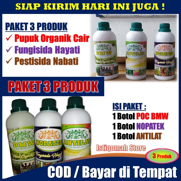 [PAKET 3 PRODUK] POC BMW + NOPATEK + ANTILAT - Pupuk Organik Cair POC BMW + NOPATEK Fungisida Hayati + ANTILAT Pestisida Nabati untuk Semua Jenis Tanaman - Pupuk Organik Fungisida Pestisida Alami untuk Berbagai Jenis Tanaman TERLARIS