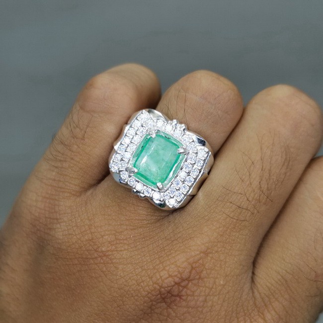 Batu Cincin Jamrud Hijau Kolombia Natural Perak sertifikat