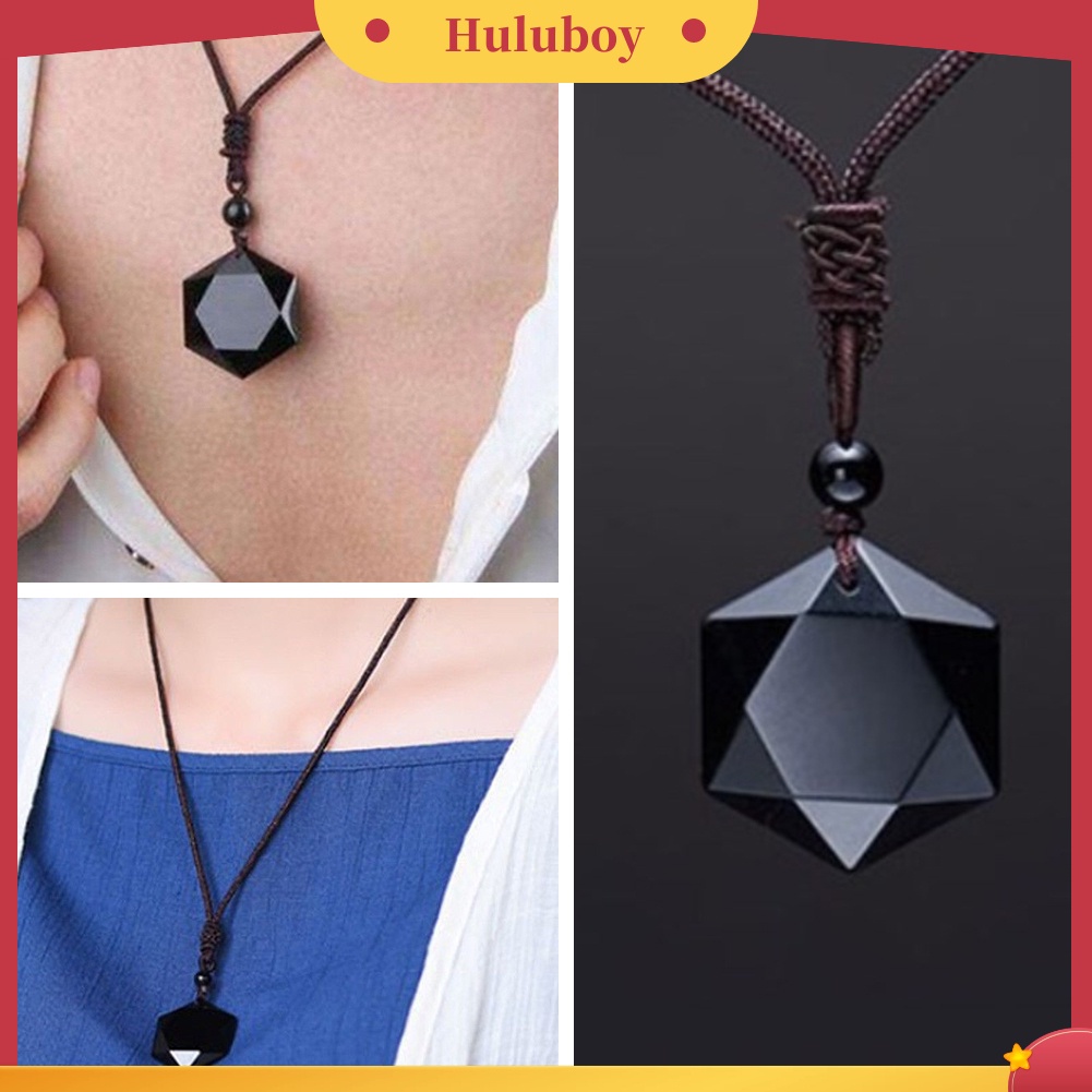 Hu Hu Hu Hu Hu Alat Bantu Pasang Kacamata♡ Kalung Rantai Dengan Liontin Hexagram Obsidian Imitasi Untuk Wanita