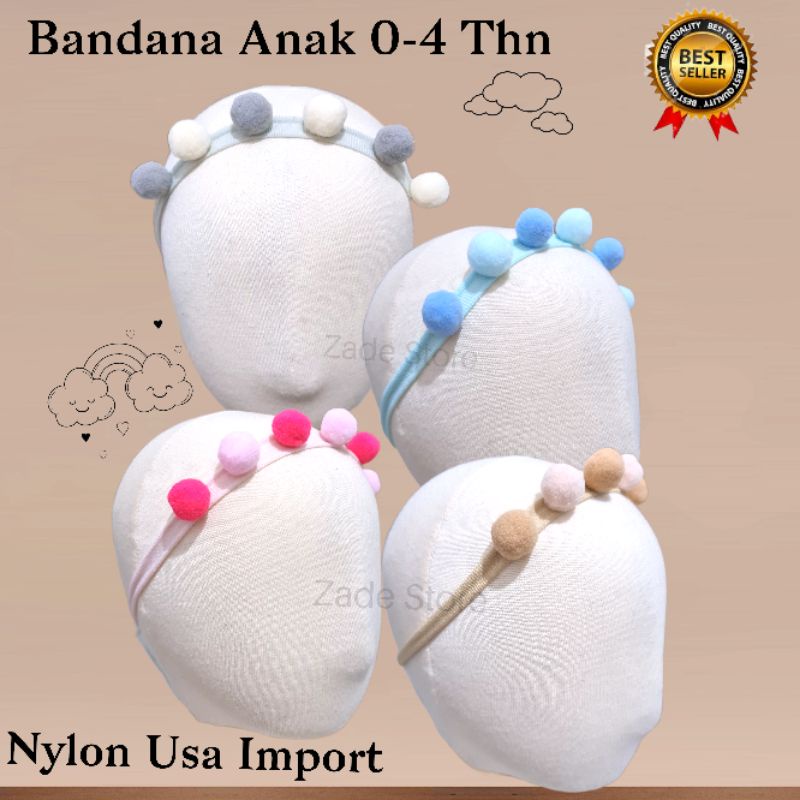 Bandana bayi pompom import bando anak nylon Usa headband baby newborn aksesoris rambut anak pita tali hiasan kepala anak baru lahir