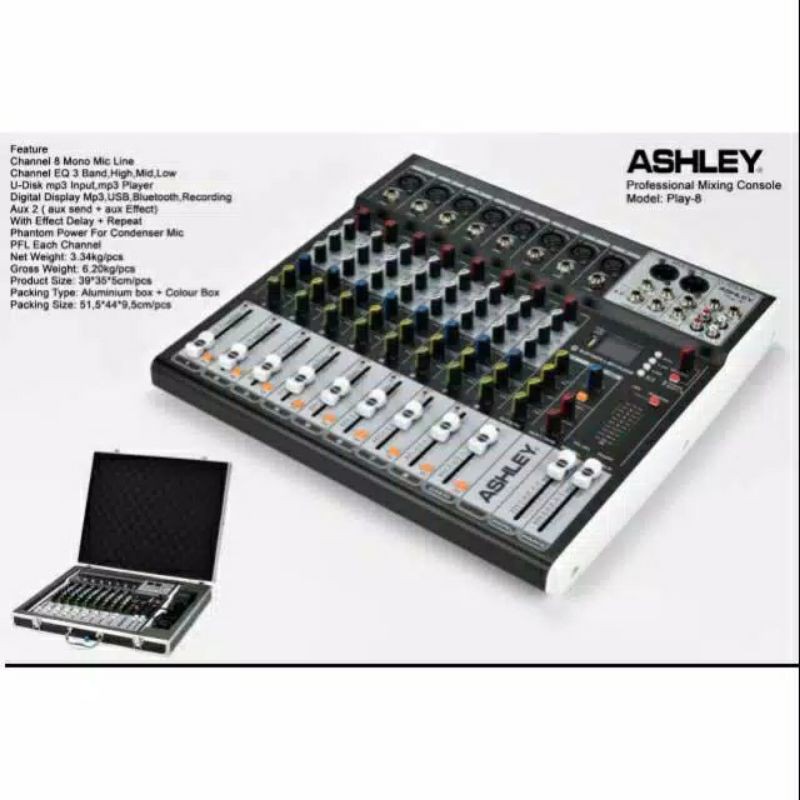 MIXER 8 CHANNEL ASHLEY PLAY-8 play8 KOPER ALUMINIUM USB BLUETOOH
