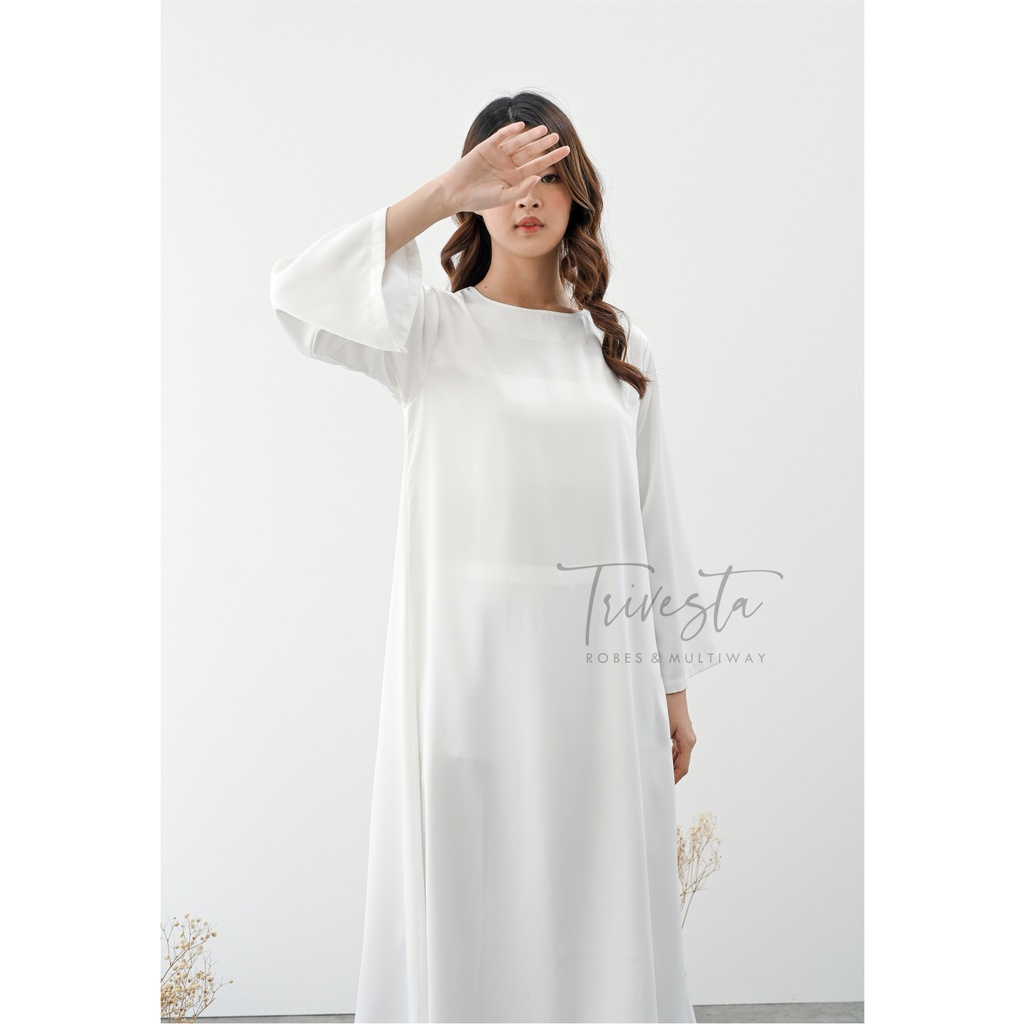 Dress Inner Krah Bulat Satin- WHITE-Bisa untuk Dalaman Hijab Manset Gamis Satin