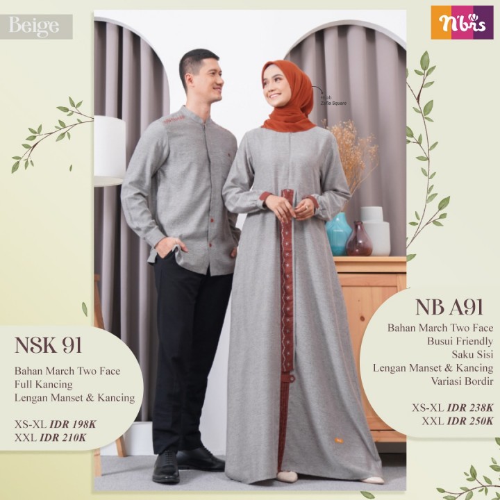 BAJU GAMIS SARIMBIT NIBRAS NB A91 NSK 91 MAROON/NB A91 BIEGE NSK 91