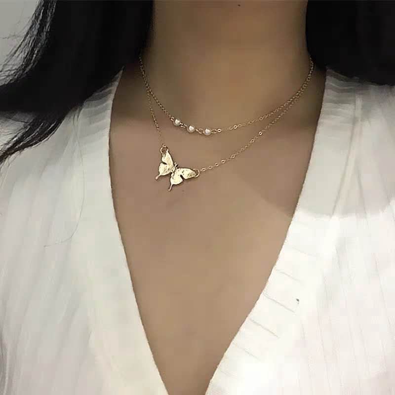 BUTTERFLY Kalung Choker Multilayer Dengan Liontin Kupu-Kupu Dan Bulan Warna Emas Untuk Wanita