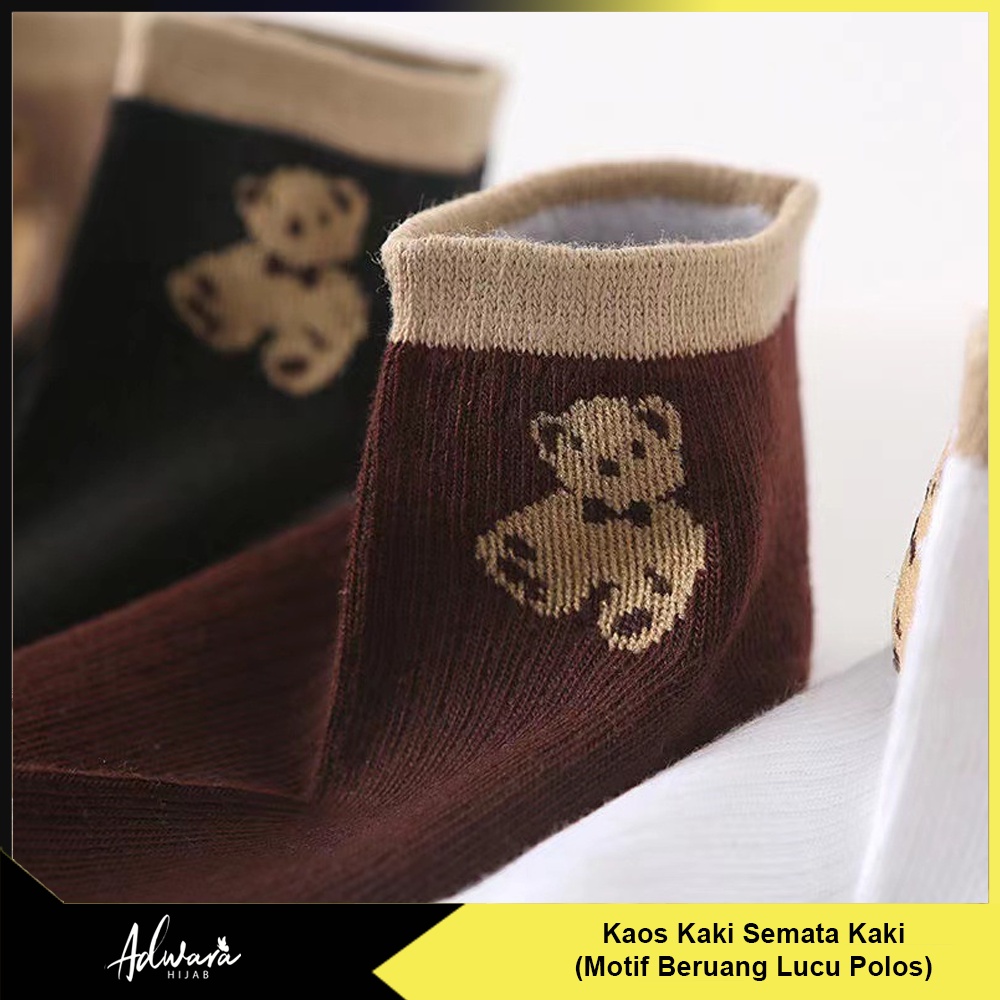 Kaos Kaki Wanita Pendek Semata Kaki Polos Motif Beruang Bear Lucu (Sudah dikemas Plastik OPP)