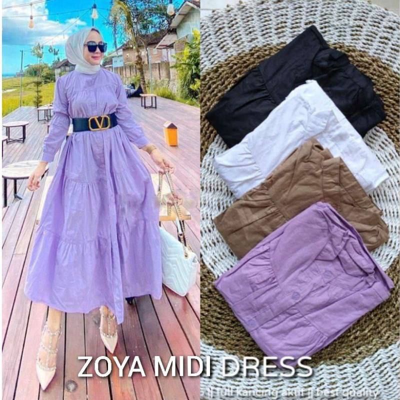 Zoya midi dress premium katun polos full kancing depan