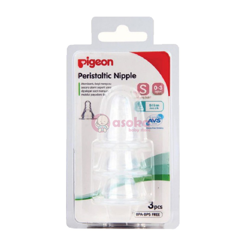 Pigeon Slim Neck Peristaltic Nipple Blister isi 3 ukuran S ASOKA