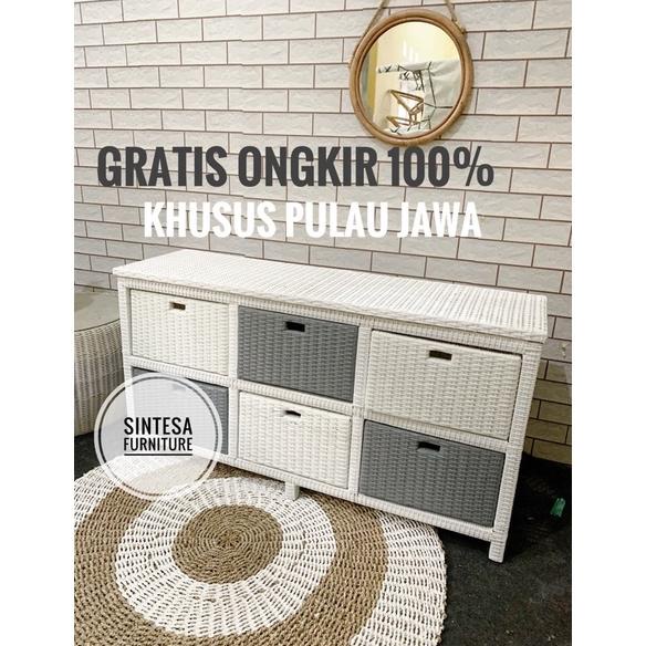 (Khusus Pulau Jawa) Rak Tv Laci Serbaguna Rotan Sintetis Isi 6 Laci/Lemari Rotan Sintetis/Lemari Baj