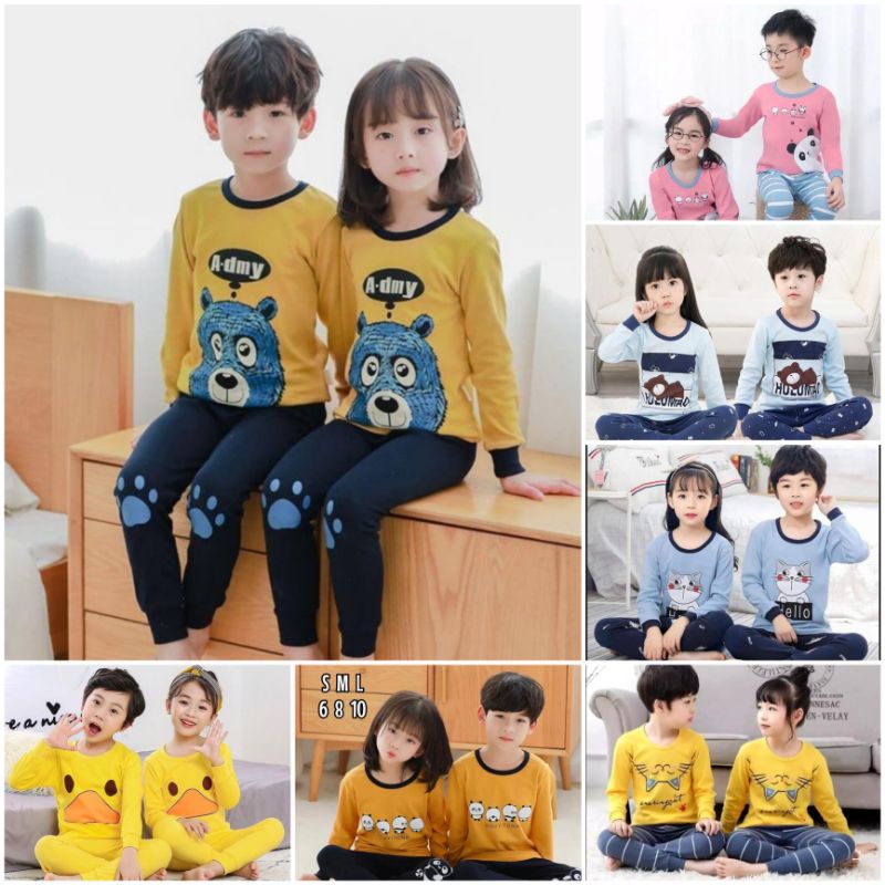 Baju Tidur Anak /Setelan Anak Couple Celana Panjang /Piyama Set Anak laki laki perempuan