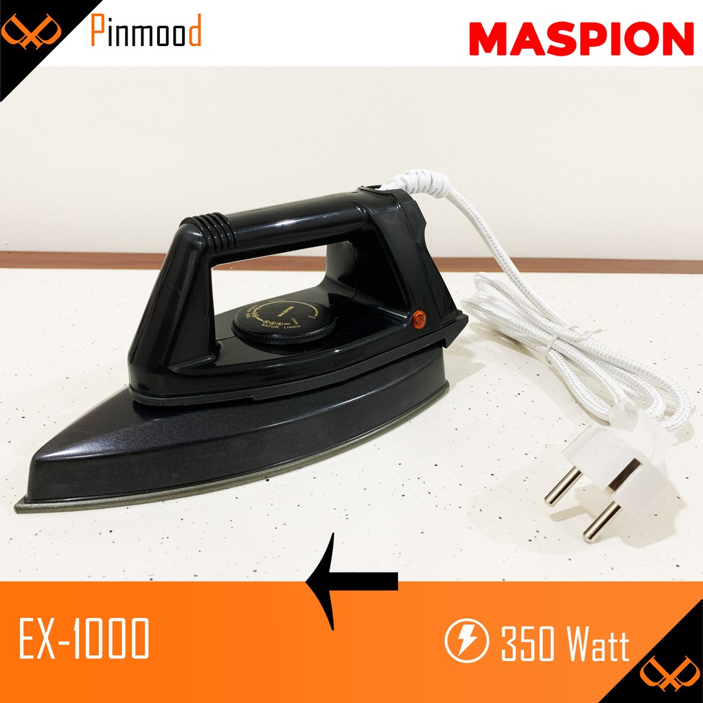 MASPION SETRIKA LISTRIK EX-1000 DRY IRON GOSOKAN BAJU ANTI LENGKET GARANSI RESMI MURAH