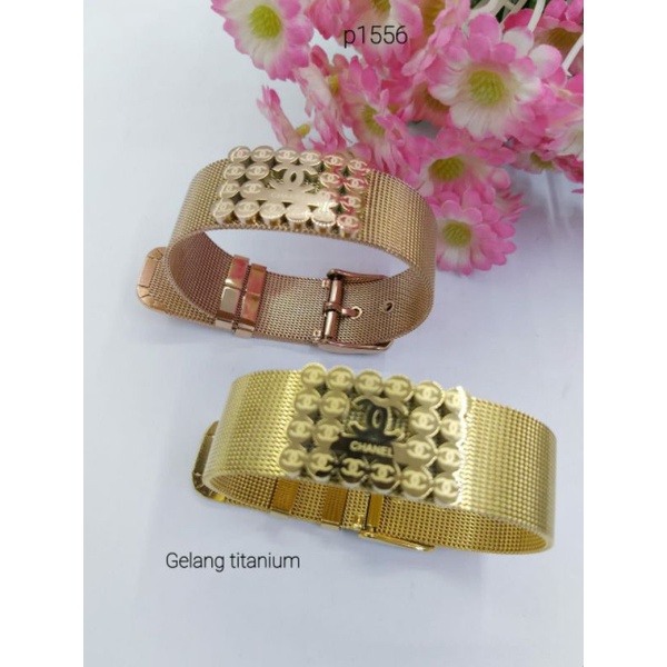 Fourfashion Gelang Titanium Sabuk/Gesper Lapis Emas S216